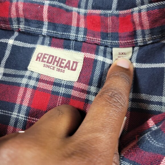 RedHead Flannel Shirt Mens 5XL Red Blue Plaid Long Sleeve Button Up - Picture 2 of 7